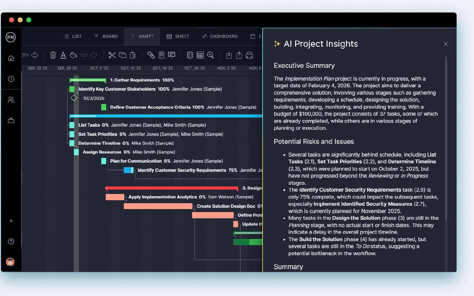AI Project Insights within reporting software