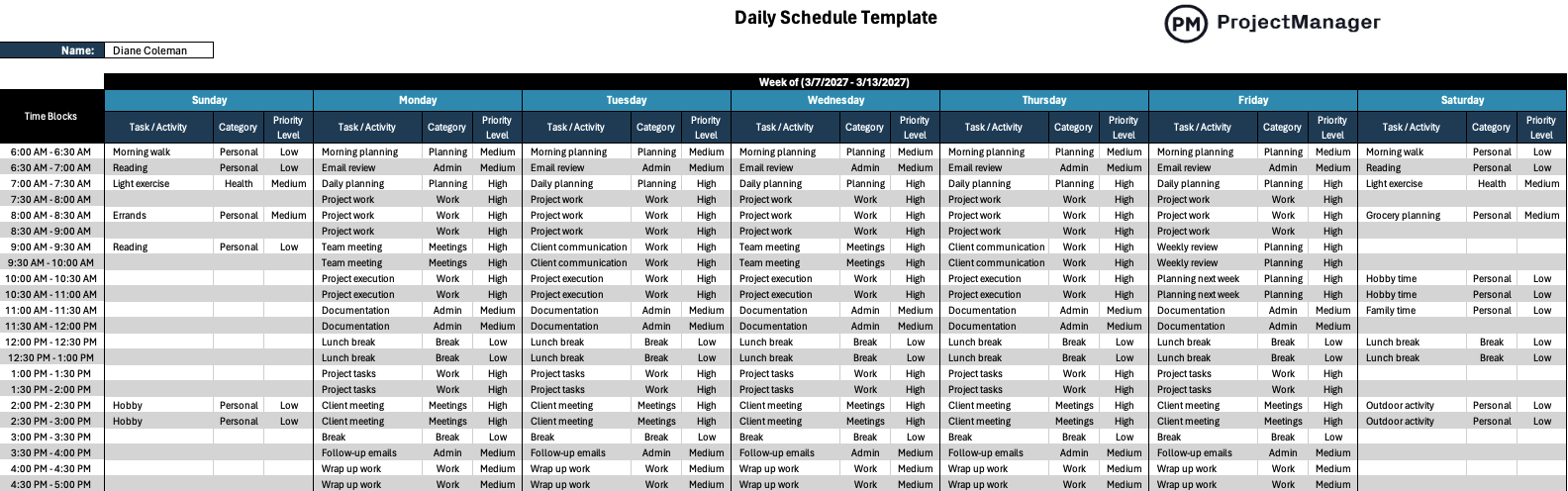 Daily Schedule Template